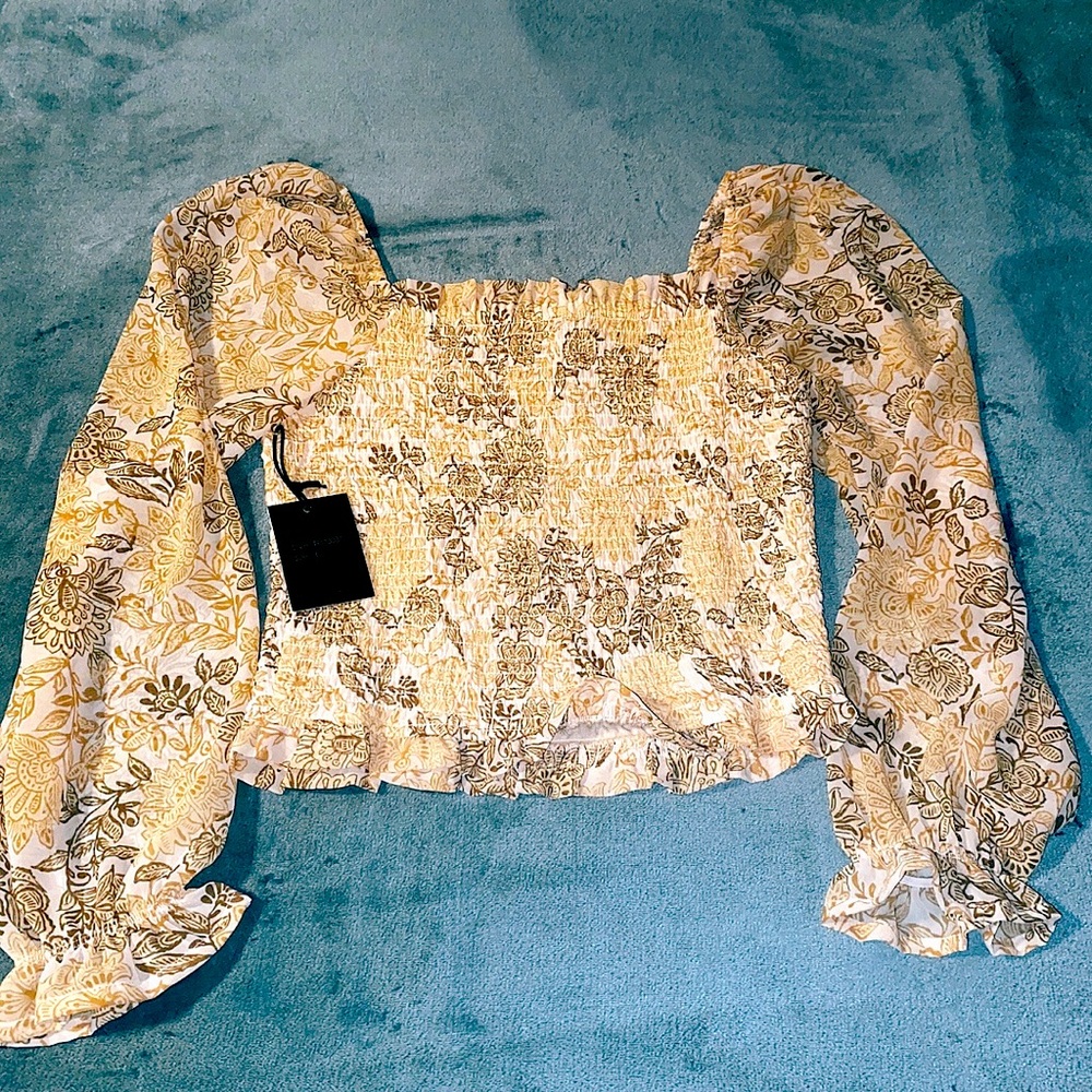 Japra gold with brown floral smocked top